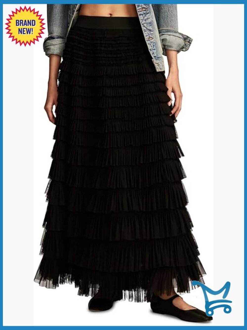 Tulle Ruffle Maxi Skirt with Elastic Waist
